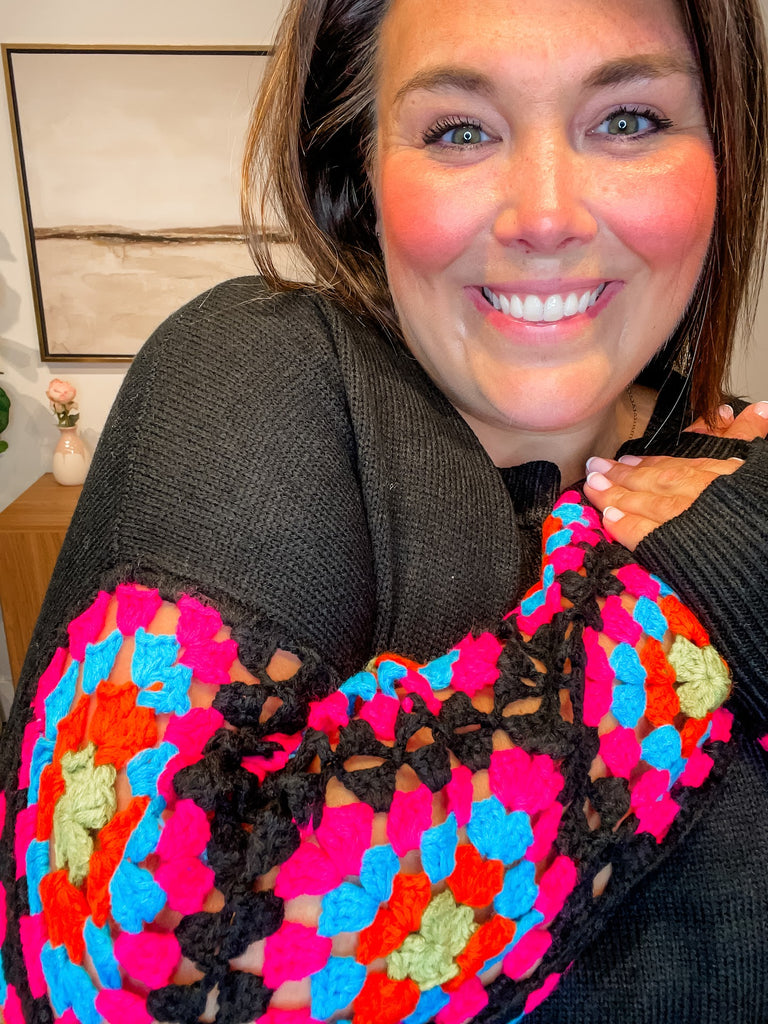 Color Bloom Crochet Sleeve Sweater (S-3XL)-110 Long Sleeve-Sew In Love-Hello Friends Boutique-Woman's Fashion Boutique Located in Traverse City, MI