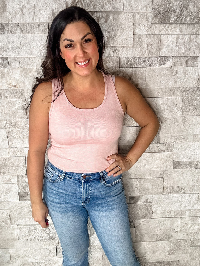 When In Doubt Bodysuit in Soft Pink (S-2XL)-120 Sleeveless-KORI-Hello Friends Boutique-Woman's Fashion Boutique Located in Traverse City, MI