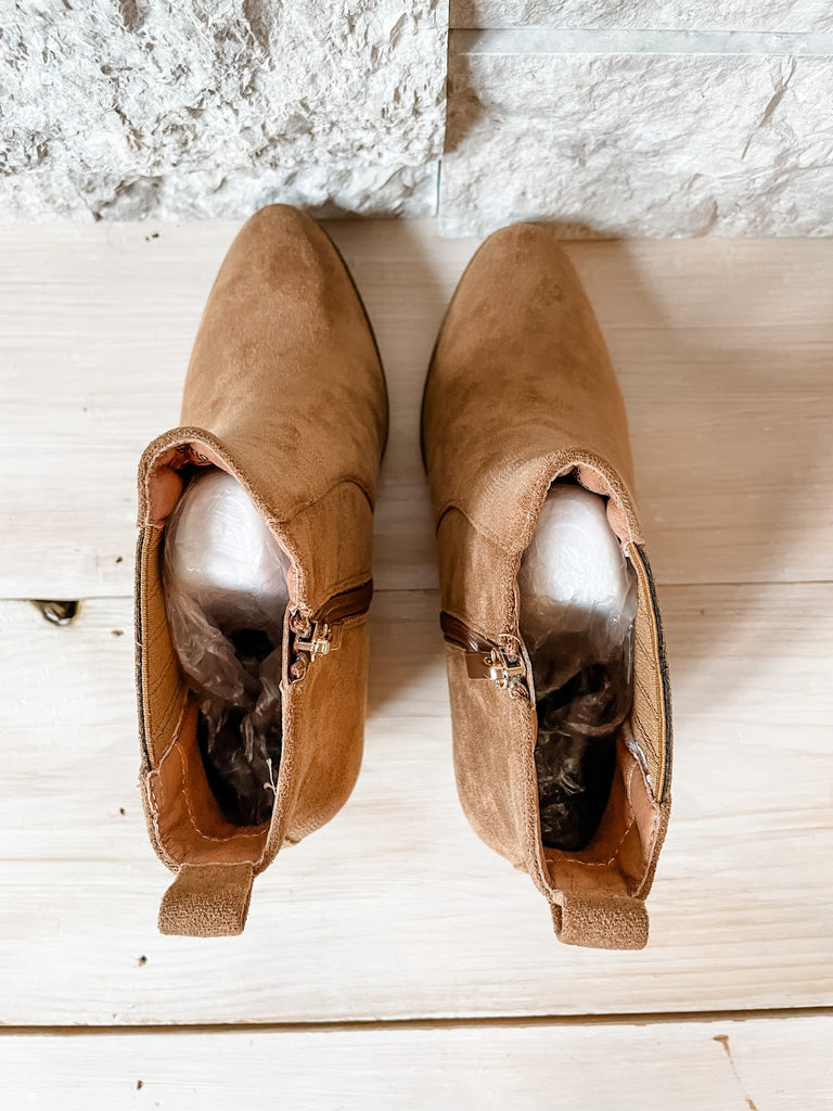Tobacco Suede Corky's Booties (7-11)-250 Shoes-Corky's Footwear-Hello Friends Boutique-Woman's Fashion Boutique Located in Traverse City, MI