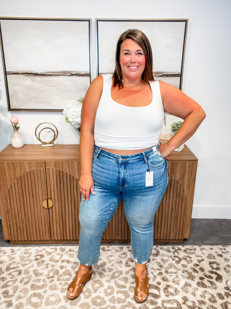 Mid Rise Destroy Hem Kick Flare Jeans (0-24W)-200 Denim-Judy Blue-Hello Friends Boutique-Woman's Fashion Boutique Located in Traverse City, MI