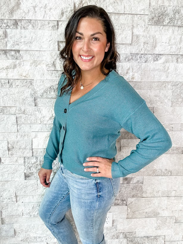 Light Up My Life Cardigan in Dusty Teal (S-XL)-160 Cardigans/Kimonos-Zenana-Hello Friends Boutique-Woman's Fashion Boutique Located in Traverse City, MI