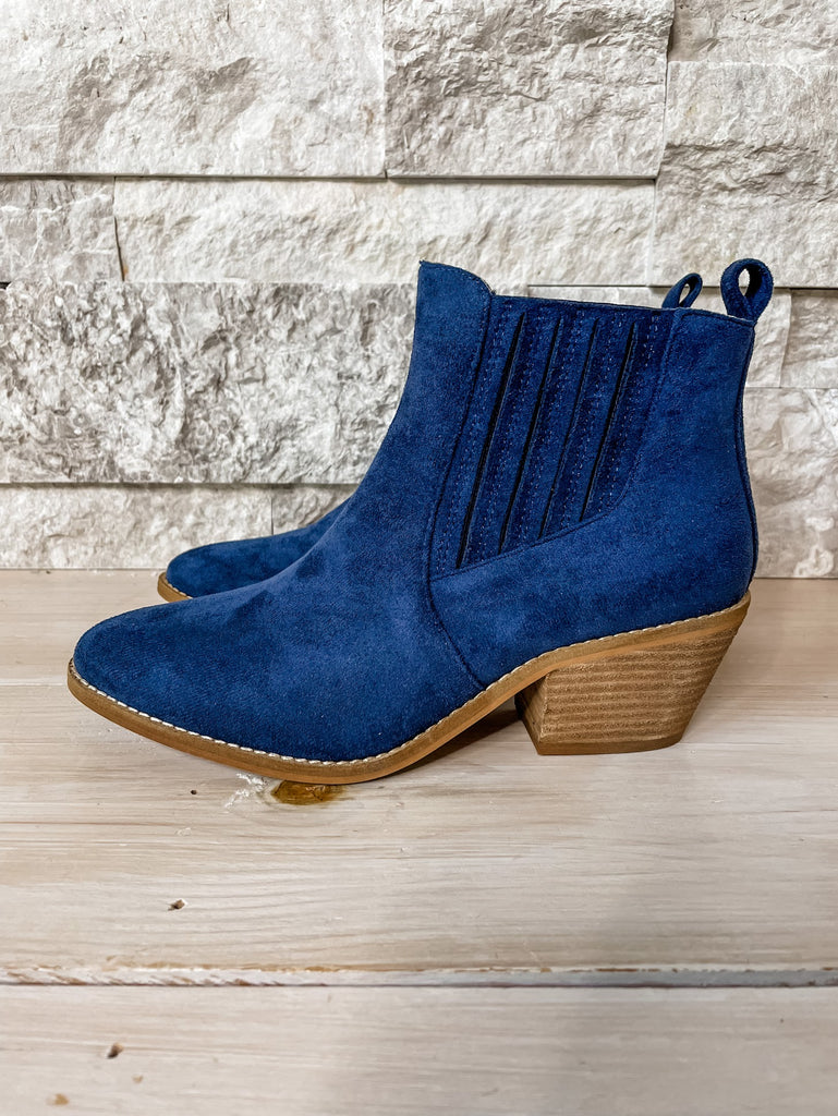 Navy Suede Corky's Booties (7-11)-250 Shoes-Corky's Footwear-Hello Friends Boutique-Woman's Fashion Boutique Located in Traverse City, MI