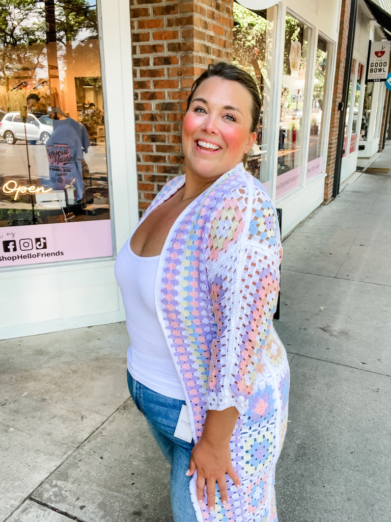 Summer Solstice Cardigan in White Multi (S-L)-160 Cardigans/Kimonos-POL-Hello Friends Boutique-Woman's Fashion Boutique Located in Traverse City, MI