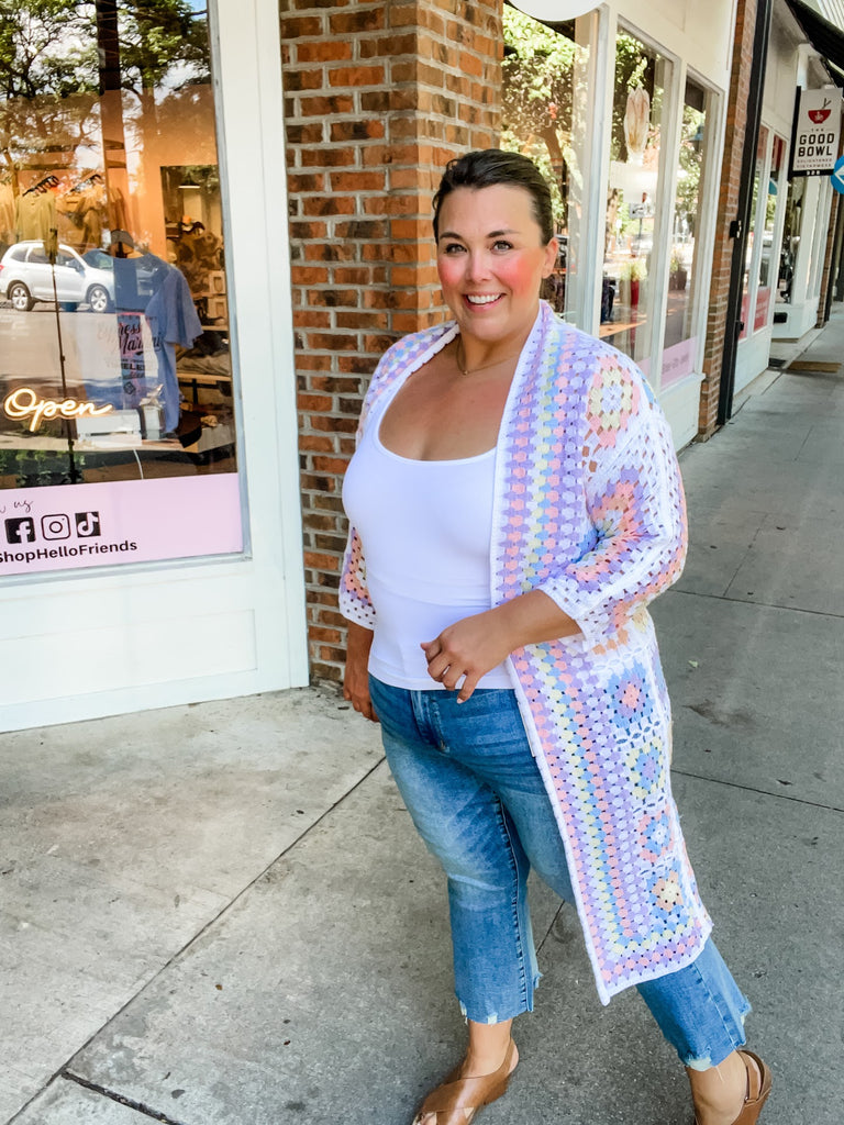 Summer Solstice Cardigan in White Multi (S-L)-160 Cardigans/Kimonos-POL-Hello Friends Boutique-Woman's Fashion Boutique Located in Traverse City, MI