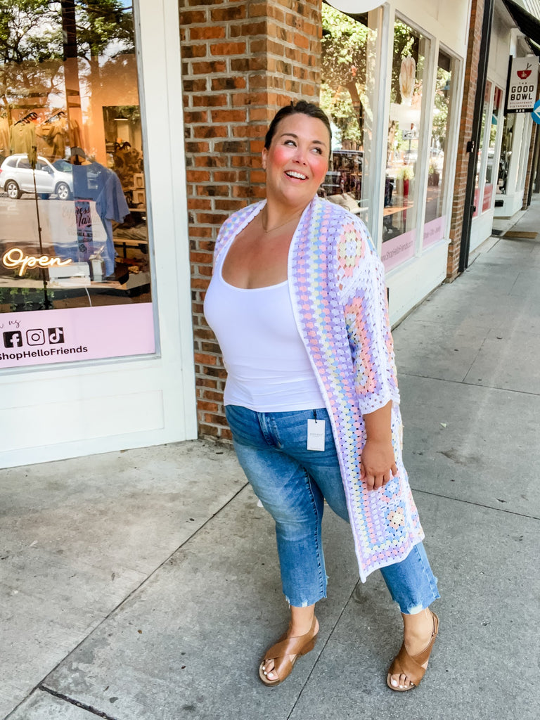Summer Solstice Cardigan in White Multi (S-L)-160 Cardigans/Kimonos-POL-Hello Friends Boutique-Woman's Fashion Boutique Located in Traverse City, MI