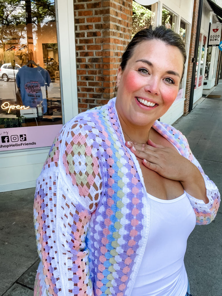 Summer Solstice Cardigan in White Multi (S-L)-160 Cardigans/Kimonos-POL-Hello Friends Boutique-Woman's Fashion Boutique Located in Traverse City, MI