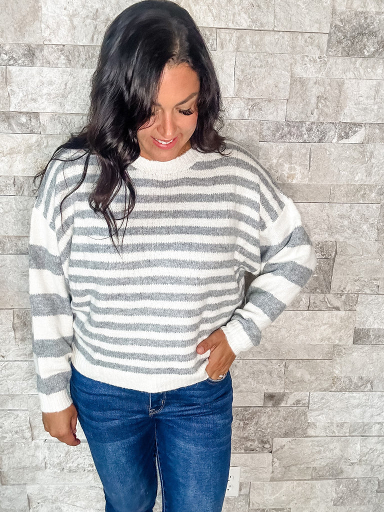 Better Together Sweater in Ivory/Grey (S-XL)-140 Sweaters-BIBI-Hello Friends Boutique-Woman's Fashion Boutique Located in Traverse City, MI