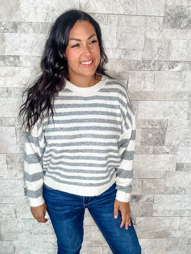 Better Together Sweater in Ivory/Grey (S-XL)-140 Sweaters-BIBI-Hello Friends Boutique-Woman's Fashion Boutique Located in Traverse City, MI