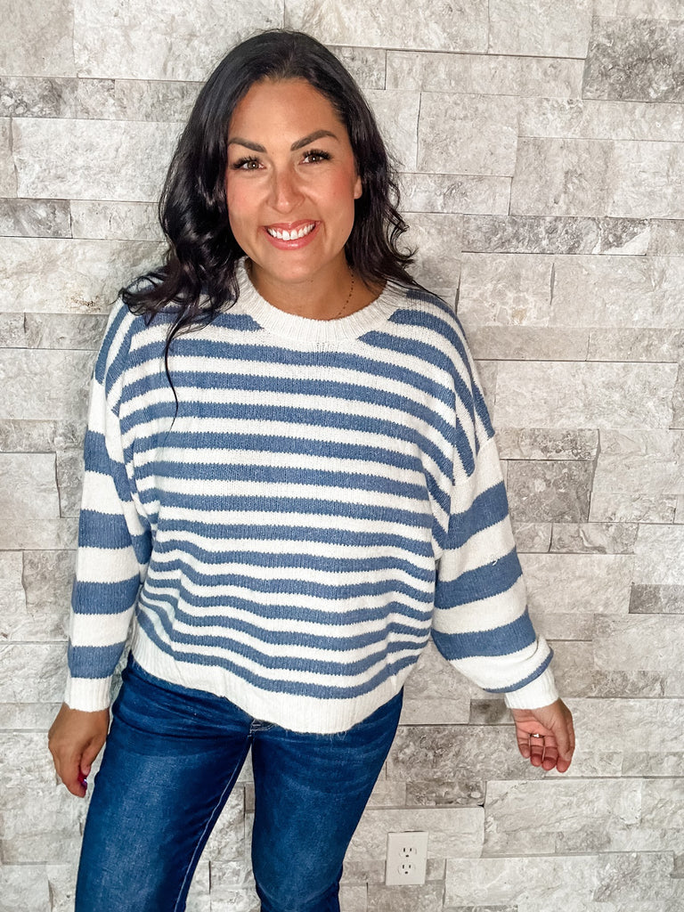 Better Together Sweater in Ivory/Denim (S-XL)-140 Sweaters-BIBI-Hello Friends Boutique-Woman's Fashion Boutique Located in Traverse City, MI