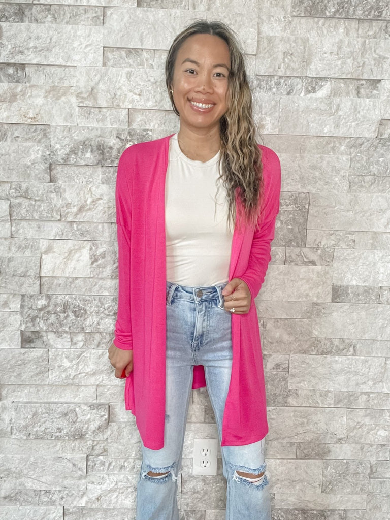 Breakin' My Heart Cardigan in Hot Pink (S-3XL)-160 Cardigans/Kimonos-Andree By Unit-Hello Friends Boutique-Woman's Fashion Boutique Located in Traverse City, MI