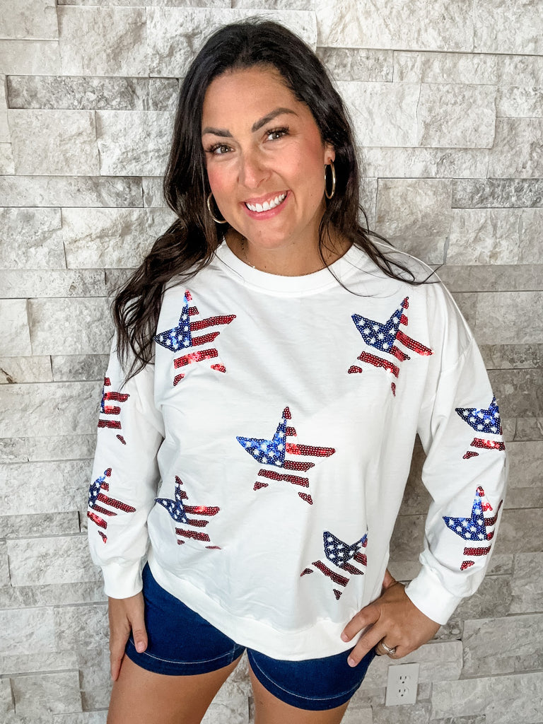 American Woman Pullover (S-XL)-140 Sweaters-BIBI-Hello Friends Boutique-Woman's Fashion Boutique Located in Traverse City, MI