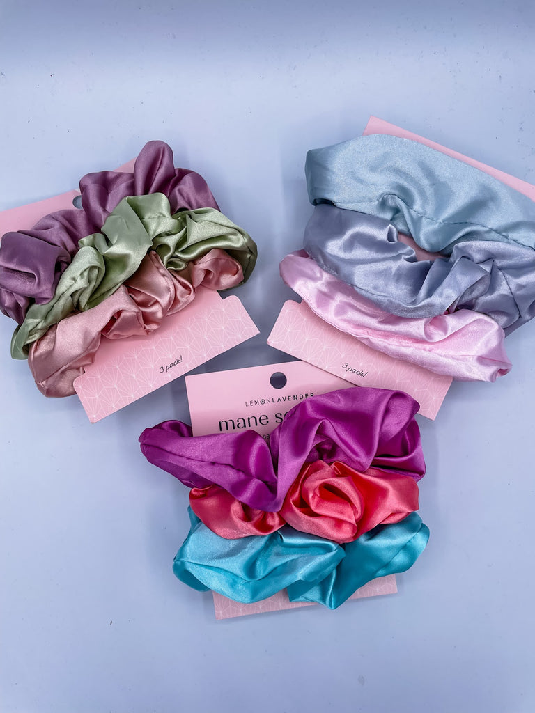 Lemon Lavender Oversized Satin Scrunchies 3pack-300 Treats/Gift-DM Merchandising-Hello Friends Boutique-Woman's Fashion Boutique Located in Traverse City, MI