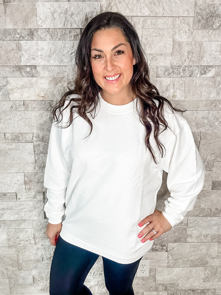 Moon Ryder Luxe Corded Crew in Ivory (S-2XL)-150 Sweatshirts/Hoodies-Moon Ryder-Hello Friends Boutique-Woman's Fashion Boutique Located in Traverse City, MI