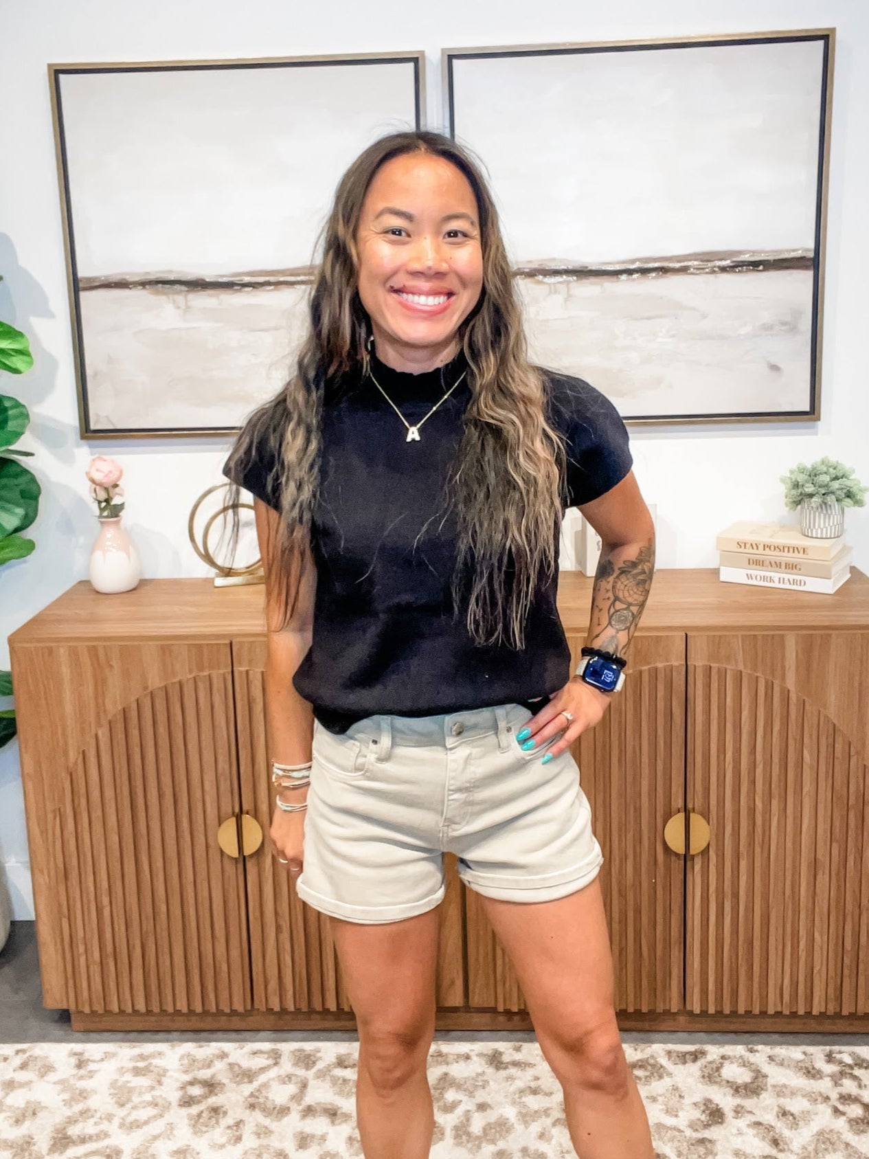 Skyline Cuffed High Rise Shorts in Sand (S-3XL)-220 Shorts/Skirts/Skorts-RISEN-Hello Friends Boutique-Woman's Fashion Boutique Located in Traverse City, MI
