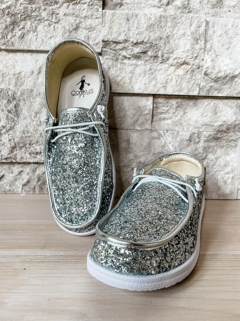 Kayak Glitter Boat Shoes in Silver (7-11)-250 Shoes-Corky's Footwear-Hello Friends Boutique-Woman's Fashion Boutique Located in Traverse City, MI
