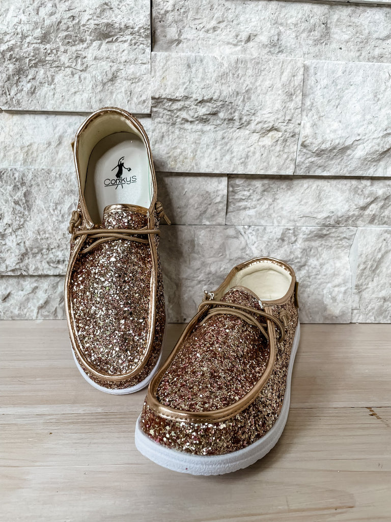 Kayak Glitter Boat Shoes in Rose Gold (7-11) - SALE-250 Shoes-Corky's Footwear-Hello Friends Boutique-Woman's Fashion Boutique Located in Traverse City, MI