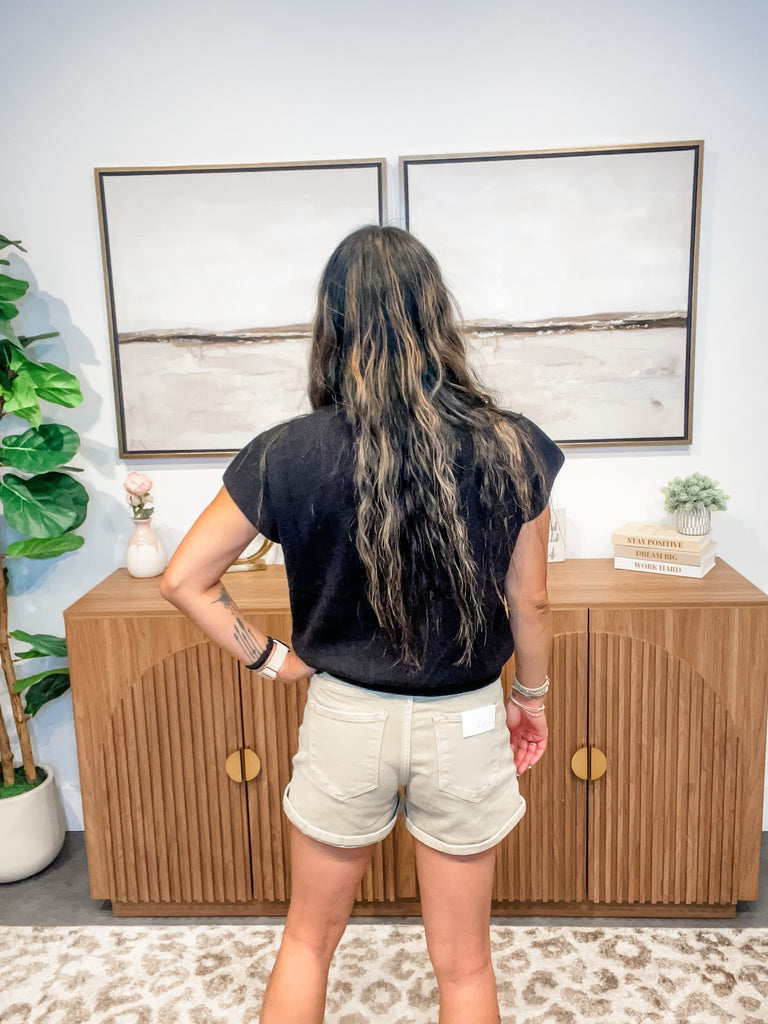 Skyline Cuffed High Rise Shorts in Sand (S-3XL)-220 Shorts/Skirts/Skorts-RISEN-Hello Friends Boutique-Woman's Fashion Boutique Located in Traverse City, MI