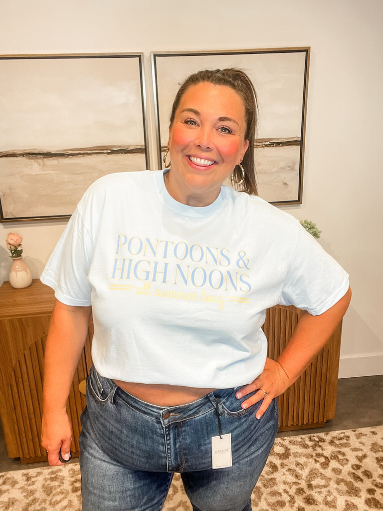 Pontoons & High Noons Crop Tee (S-2XL)-130 Graphic Tees-Poppy & Pine-Hello Friends Boutique-Woman's Fashion Boutique Located in Traverse City, MI