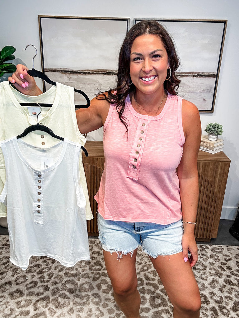 Driftwood Days Henley Tank (S-3XL)-120 Sleeveless-Rae Mode-Hello Friends Boutique-Woman's Fashion Boutique Located in Traverse City, MI