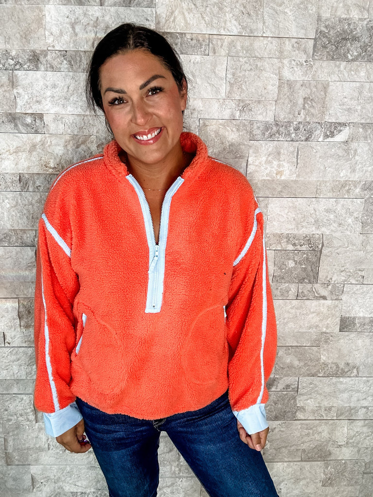 Sights To See Jacket in Coral/Blue (S-XL)-170 Jackets-Bibi-Hello Friends Boutique-Woman's Fashion Boutique Located in Traverse City, MI