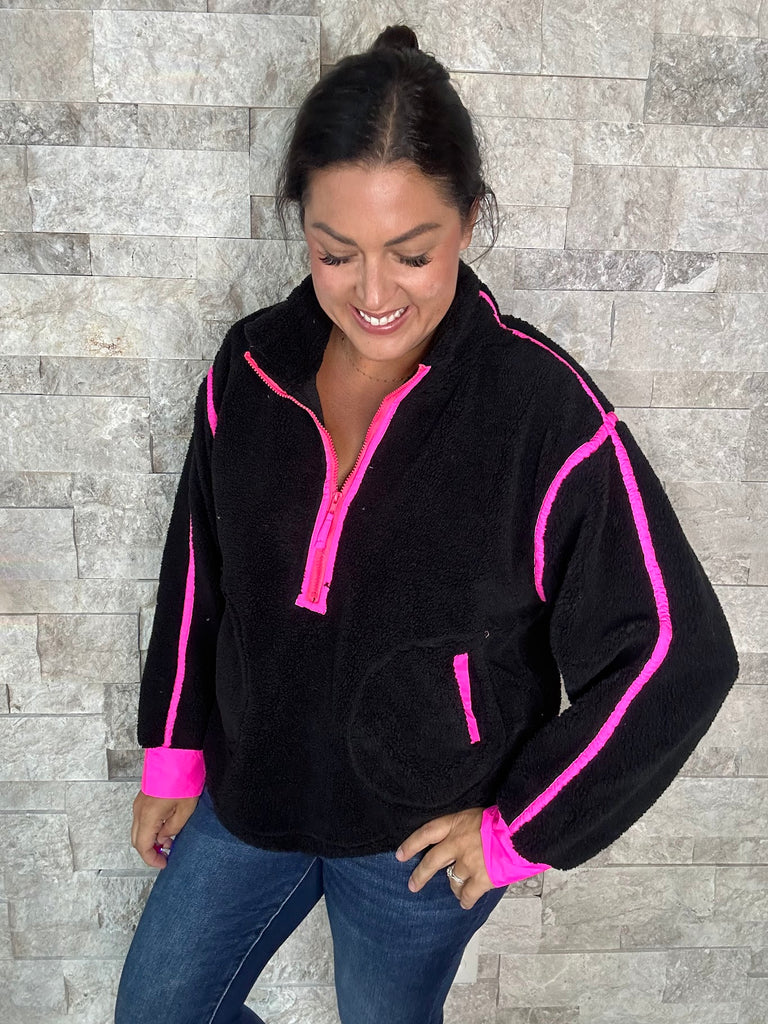 Sights To See Jacket in Black/Pink (S-XL)-170 Jackets-Bibi-Hello Friends Boutique-Woman's Fashion Boutique Located in Traverse City, MI