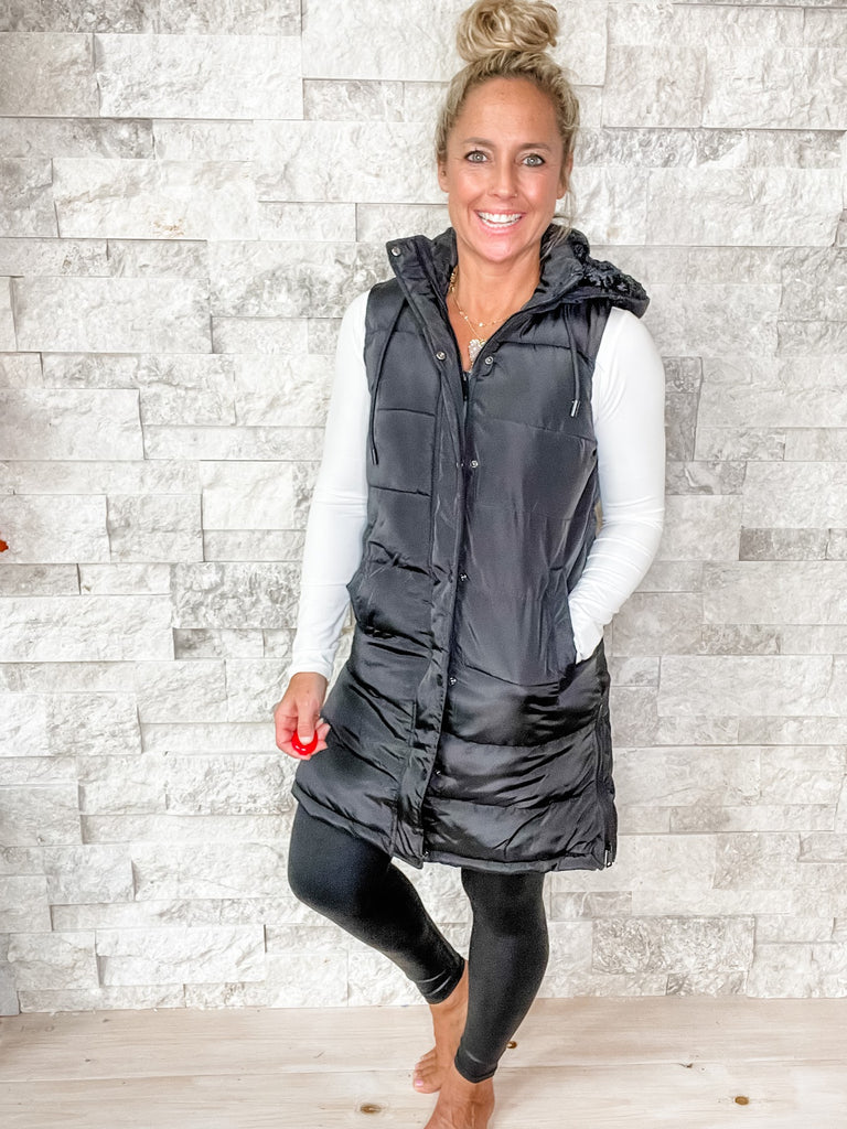 Dream Chaser Puffer Vest in Black (S-3XL)-170 Jackets-Diamante Jeans-Hello Friends Boutique-Woman's Fashion Boutique Located in Traverse City, MI