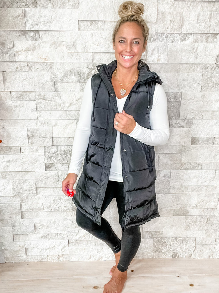 Dream Chaser Puffer Vest in Black (S-3XL)-170 Jackets-Diamante Jeans-Hello Friends Boutique-Woman's Fashion Boutique Located in Traverse City, MI