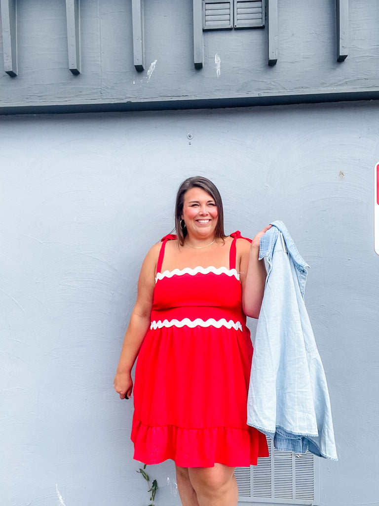 Cherry Ribbon Daydress (S-3XL)-180 Dresses-KORI-Hello Friends Boutique-Woman's Fashion Boutique Located in Traverse City, MI
