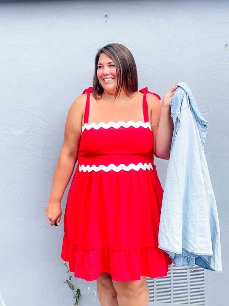 Cherry Ribbon Daydress (S-3XL)-180 Dresses-KORI-Hello Friends Boutique-Woman's Fashion Boutique Located in Traverse City, MI