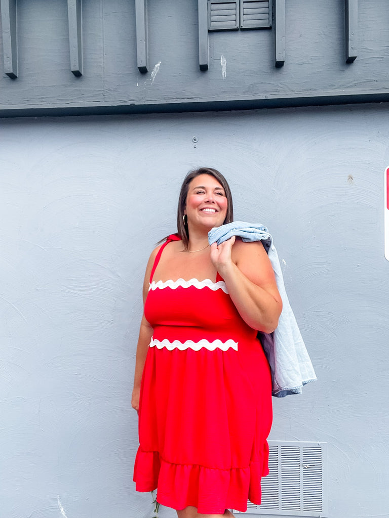 Cherry Ribbon Daydress (S-3XL)-180 Dresses-KORI-Hello Friends Boutique-Woman's Fashion Boutique Located in Traverse City, MI