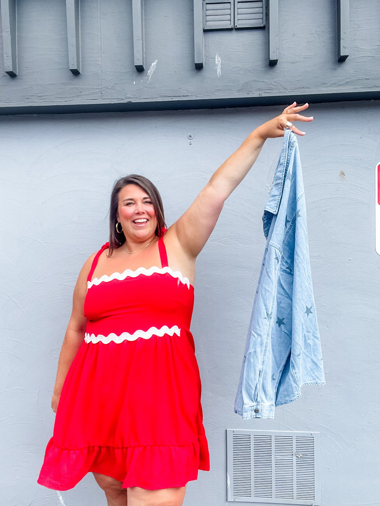 Cherry Ribbon Daydress (S-3XL)-180 Dresses-KORI-Hello Friends Boutique-Woman's Fashion Boutique Located in Traverse City, MI