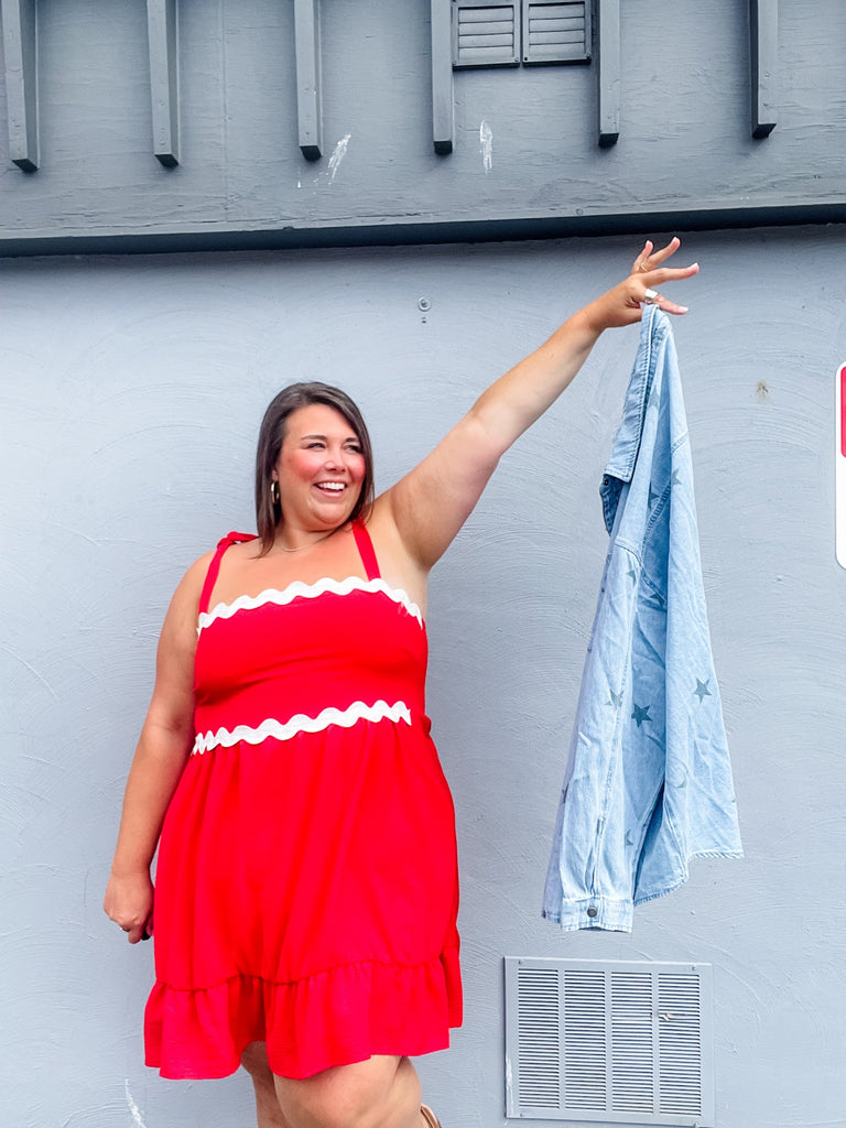 Cherry Ribbon Daydress (S-3XL)-180 Dresses-KORI-Hello Friends Boutique-Woman's Fashion Boutique Located in Traverse City, MI