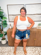 Can't Stay Away Denim Shorts (S-3XL)-220 Shorts/Skirts/Skorts-RISEN-Hello Friends Boutique-Woman's Fashion Boutique Located in Traverse City, MI