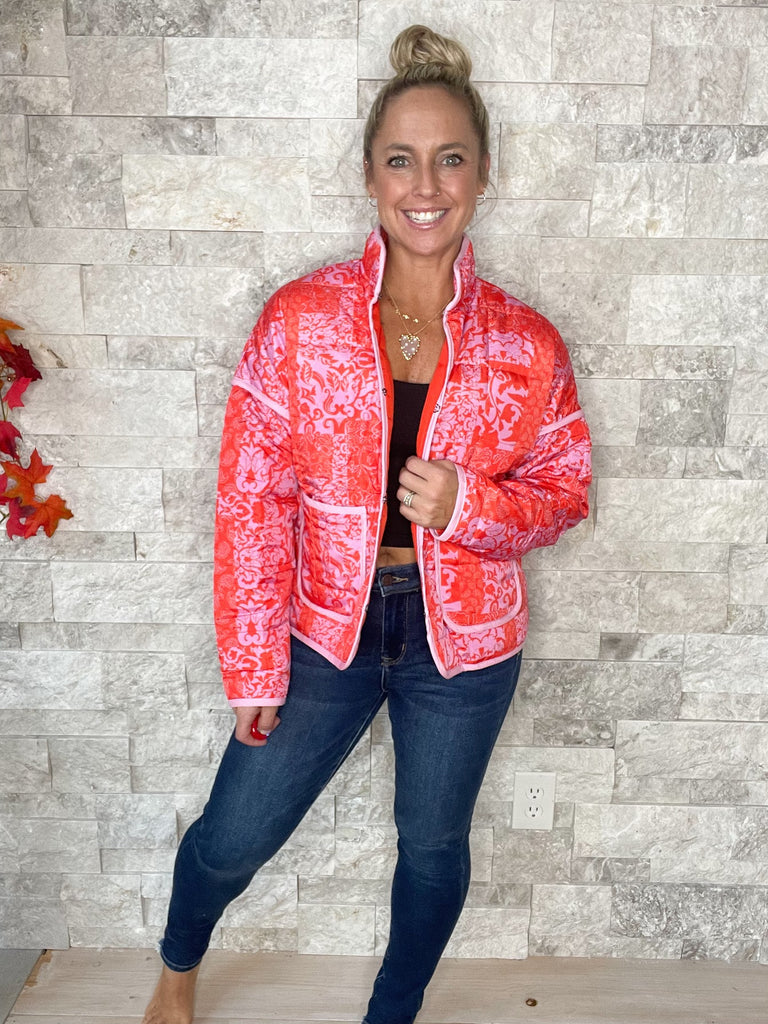 Moon Ryder Aspen Jacket in Pink/Red Chinois (S-XL)-170 Jackets-Moon Ryder-Hello Friends Boutique-Woman's Fashion Boutique Located in Traverse City, MI