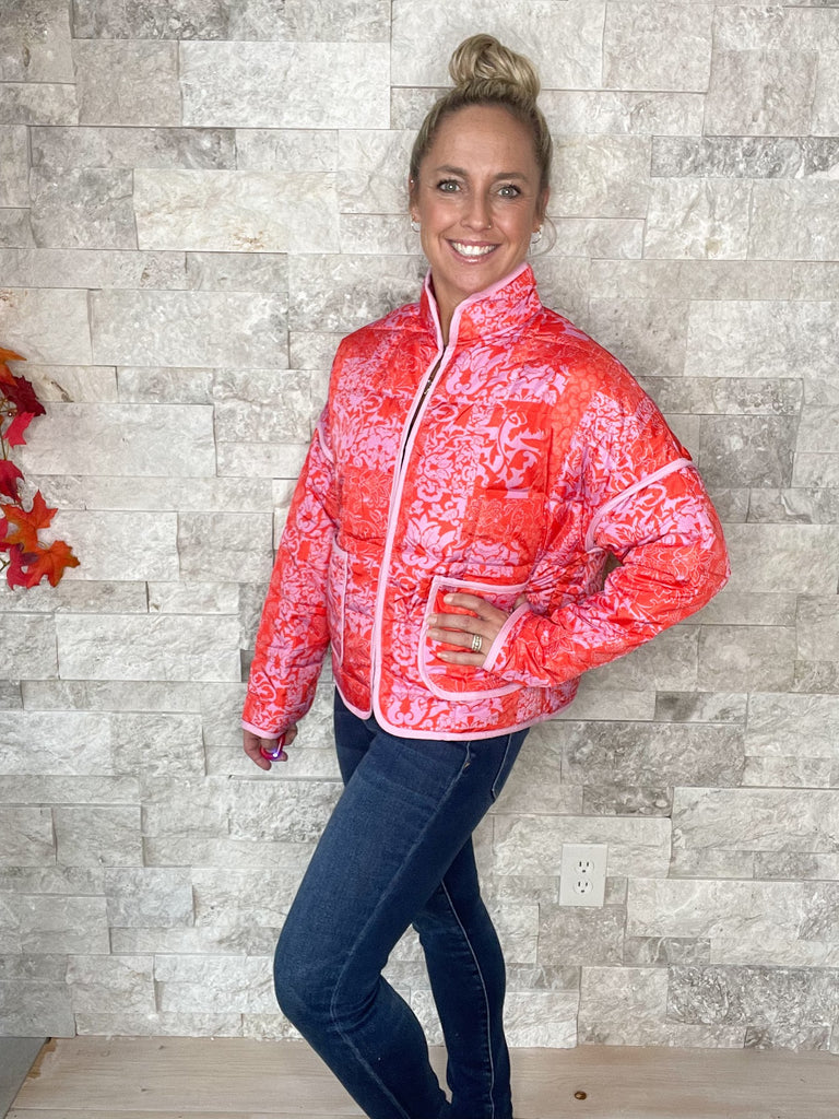 Moon Ryder Aspen Jacket in Pink/Red Chinois (S-XL)-170 Jackets-Moon Ryder-Hello Friends Boutique-Woman's Fashion Boutique Located in Traverse City, MI