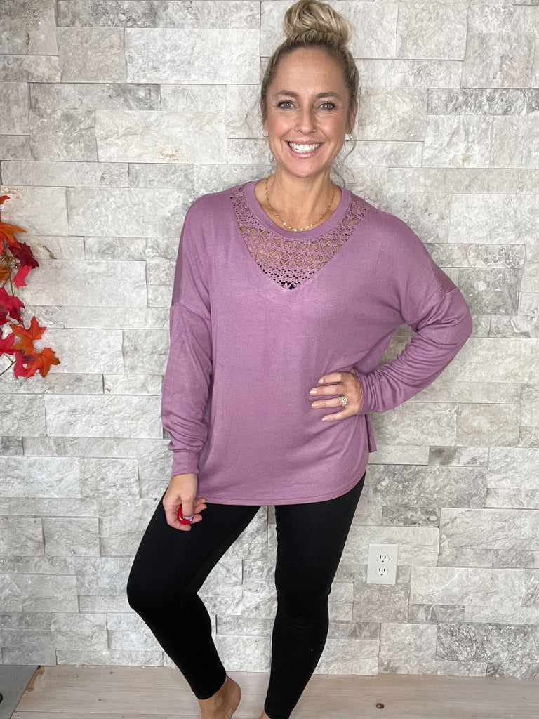 Just Go For It Top in Lavender (S-3XL)-110 Long Sleeve-Sew In Love-Hello Friends Boutique-Woman's Fashion Boutique Located in Traverse City, MI