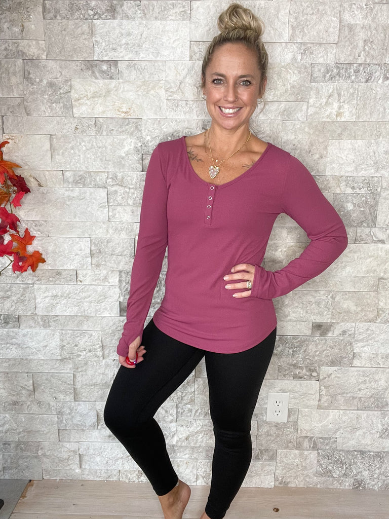 The Fall Brooklyn Henley in Plum (S/M-3XL)-110 Long Sleeve-Blakeley-Hello Friends Boutique-Woman's Fashion Boutique Located in Traverse City, MI