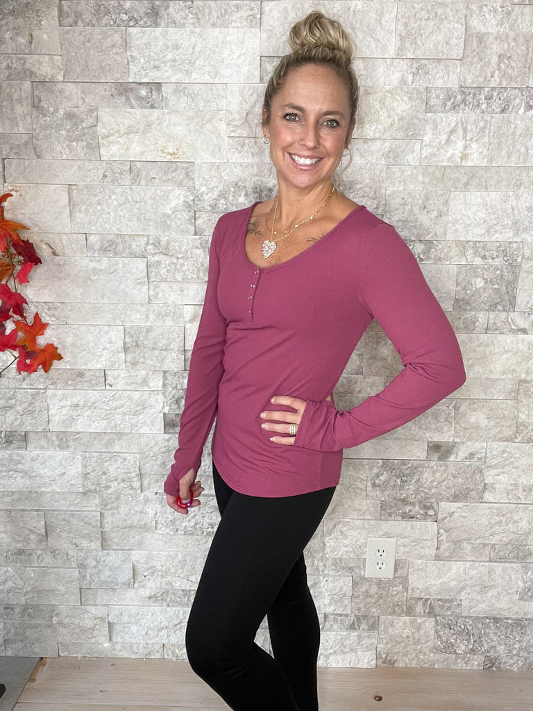 The Fall Brooklyn Henley in Plum (S/M-3XL)-110 Long Sleeve-Blakeley-Hello Friends Boutique-Woman's Fashion Boutique Located in Traverse City, MI