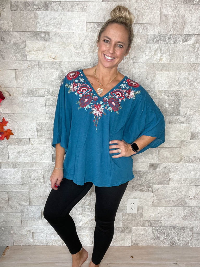 Bloom Again Top in Teal (S-L)-100 Short Sleeve-Andree By Unit-Hello Friends Boutique-Woman's Fashion Boutique Located in Traverse City, MI