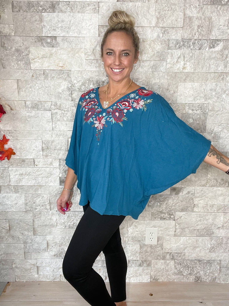 Bloom Again Top in Teal (S-L)-100 Short Sleeve-Andree By Unit-Hello Friends Boutique-Woman's Fashion Boutique Located in Traverse City, MI