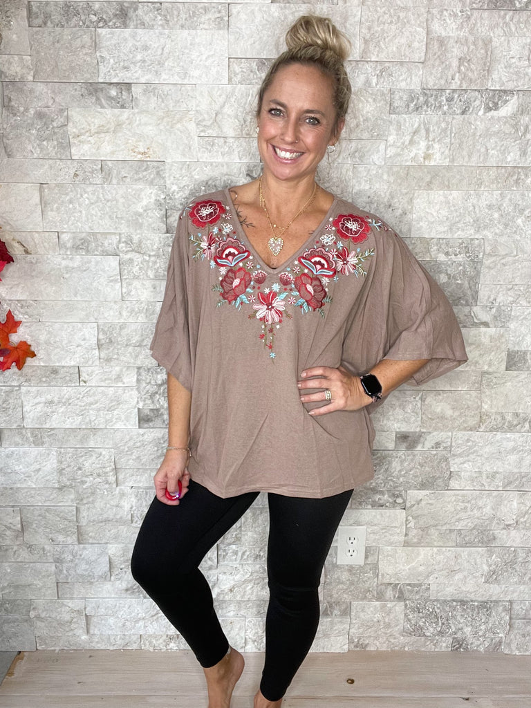 Bloom Again Top in Mocha (S-3XL)-100 Short Sleeve-Andree By Unit-Hello Friends Boutique-Woman's Fashion Boutique Located in Traverse City, MI