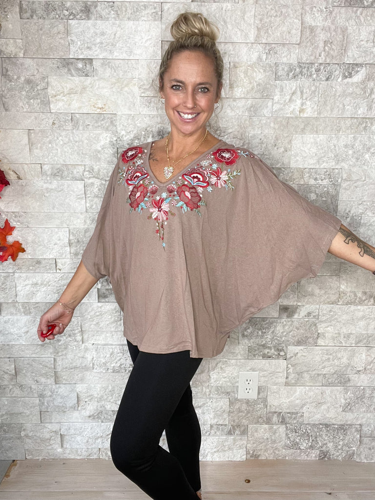 Bloom Again Top in Mocha (S-3XL)-100 Short Sleeve-Andree By Unit-Hello Friends Boutique-Woman's Fashion Boutique Located in Traverse City, MI