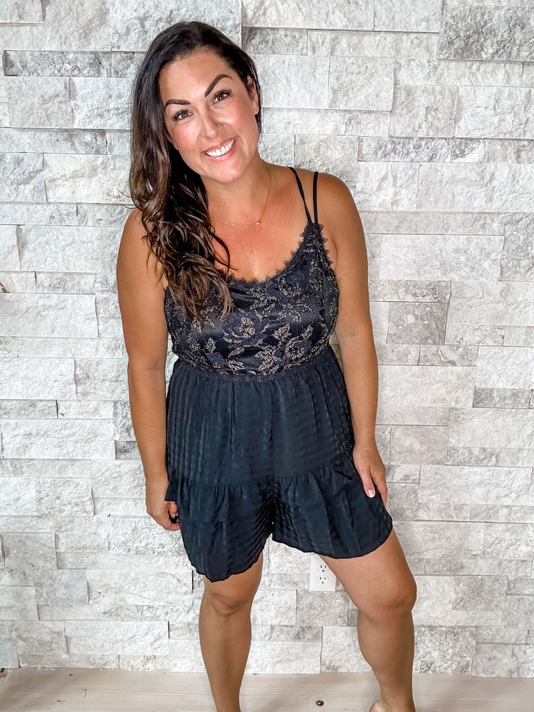 Luscious Lace Romper (S-XL)-190 Rompers/Jumpsuits-White Birch-Hello Friends Boutique-Woman's Fashion Boutique Located in Traverse City, MI