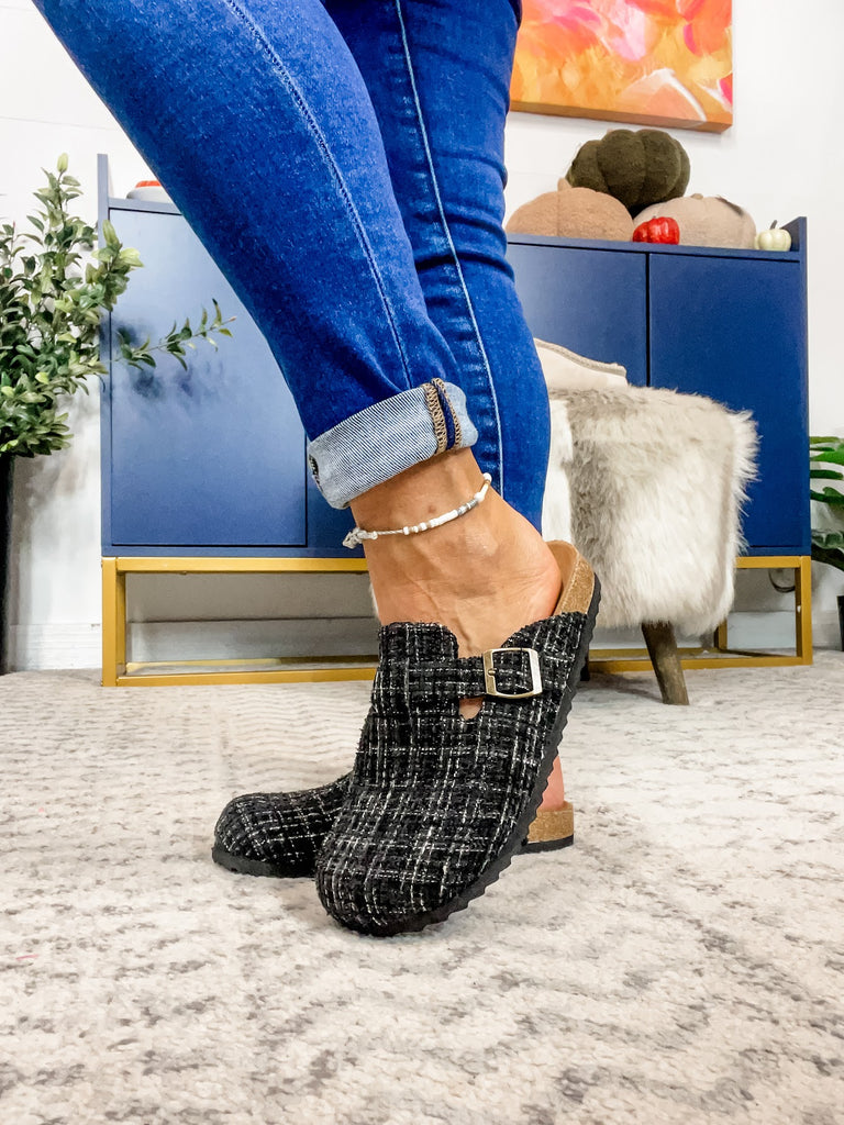 One For The Books Flat Mules in Black/White Tweed (7-11)-250 Shoes-Corky's Footwear-Hello Friends Boutique-Woman's Fashion Boutique Located in Traverse City, MI