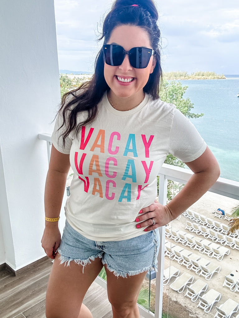 Vacay Tee in Cream (S-2XL)-130 Graphic Tees-SIMPLY TEES-Hello Friends Boutique-Woman's Fashion Boutique Located in Traverse City, MI
