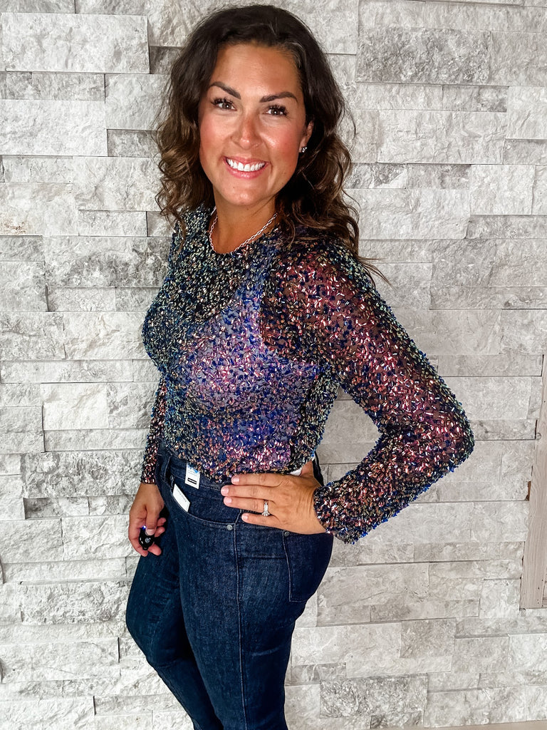 Pulling Heartstrings Top in Navy Multi (S-3XL)-110 Long Sleeves-GEE GEE-Hello Friends Boutique-Woman's Fashion Boutique Located in Traverse City, MI