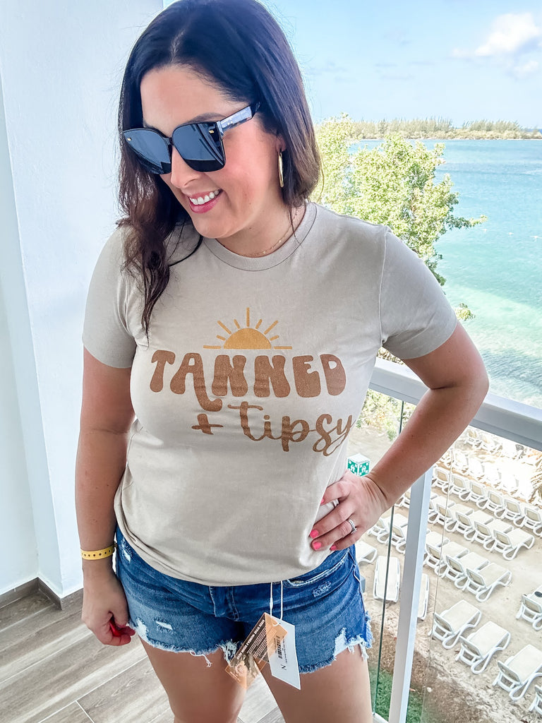 Tanned & Tipsy Tee (S-2XL)-130 Graphic Tees-SIMPLY TEES-Hello Friends Boutique-Woman's Fashion Boutique Located in Traverse City, MI