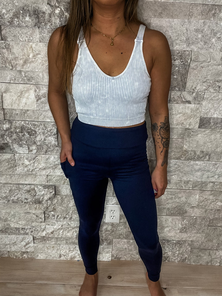 The Vibes Leggings in Navy (S/M-Curvy)-210 Leggings/Joggers-Boutique Only - FashionGo-Hello Friends Boutique-Woman's Fashion Boutique Located in Traverse City, MI