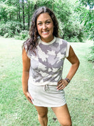 Camo Contrast French Terry Top (S-3XL)-120 Sleeveless-KORI-Hello Friends Boutique-Woman's Fashion Boutique Located in Traverse City, MI