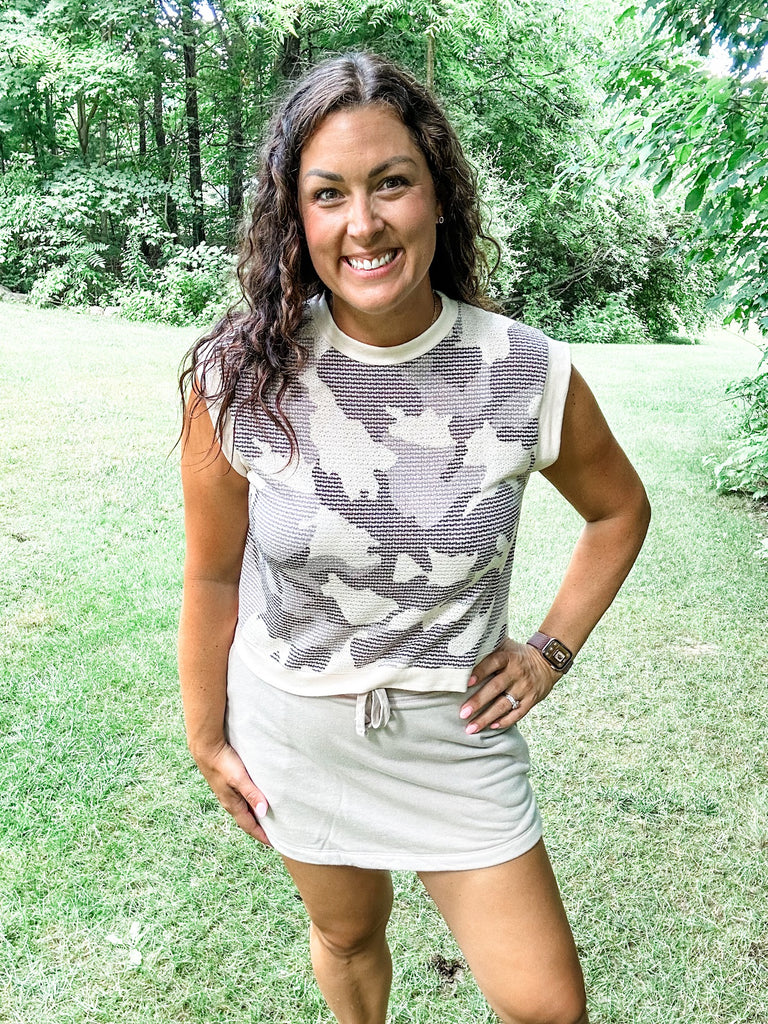 Camo Contrast French Terry Top (S-3XL)-120 Sleeveless-KORI-Hello Friends Boutique-Woman's Fashion Boutique Located in Traverse City, MI